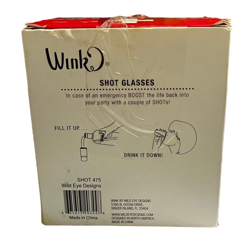 Wink Thirst Aid Shot Glasses Set of 4 Red White Medical Novelty Booster Shot